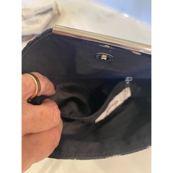 Icing Black Clutch Elegant Embossed Iridescent Silver Wristlet Formal Luxury Bag - Picture 6 of 10
